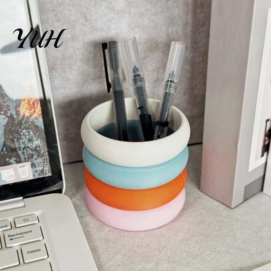 Stacked Ring Pen Cup Rainbow Donut Holder, 3D Printed Desk Organizer, Cute Girly Accessories Pencil for Makeup Brushes, Classroom Office Decor