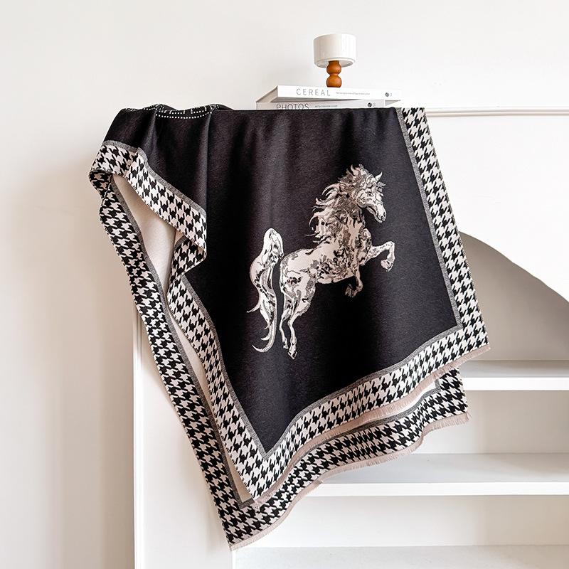 Elegant Zebra Striped Scarf Imitation Cashmere Soft Warm Versatile Shawl Coldproof Windproof Blanket Scarf For Autumn Winter