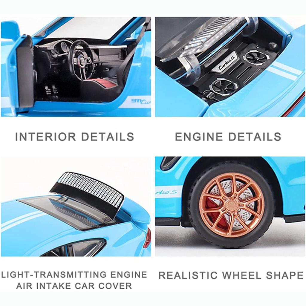 1:24 масштаба 911 Turbos, металлический спортивный автомобиль, модель из сплава, литой автомобиль и игрушечный автомобиль, имитация звука и света, коллекция, детский подарок