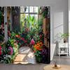 Наружный Садовый Постер Занавеска для Душа Винтажное Окно Стена Растущие Цветущие Растения Полиэстеровая Ткань Занавески для Душа Декор для Ванной