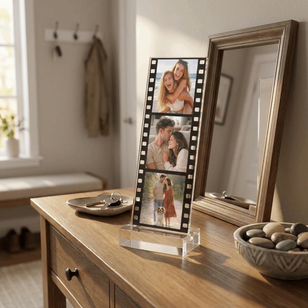 Acrylic Memory Photo Plaque Stable Base Desk Photo Ornament Film Strip Photo Stand Home Decor