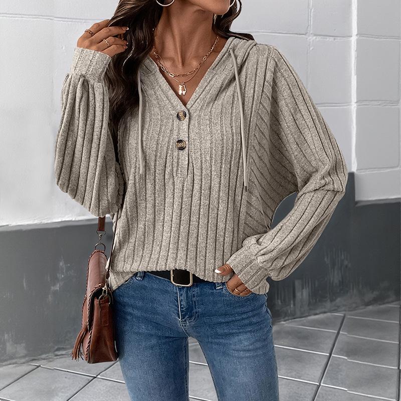 2026 Autumn/Winter Ribbed Knitwear Hooded Top – Lazy Style