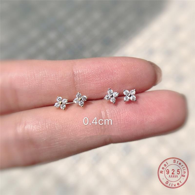925 Sterling Silver Japanese Exquisite Flower Crystal Plating 14k Gold Stud Earrings Women Fashion Elegant Anniversary Jewelry