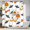 Whimsical Halloween Shower Curtain SetCats Pumpkins Decor White Fabric Waterproof Bath Liner for Kids Room Home Decoration (Whit