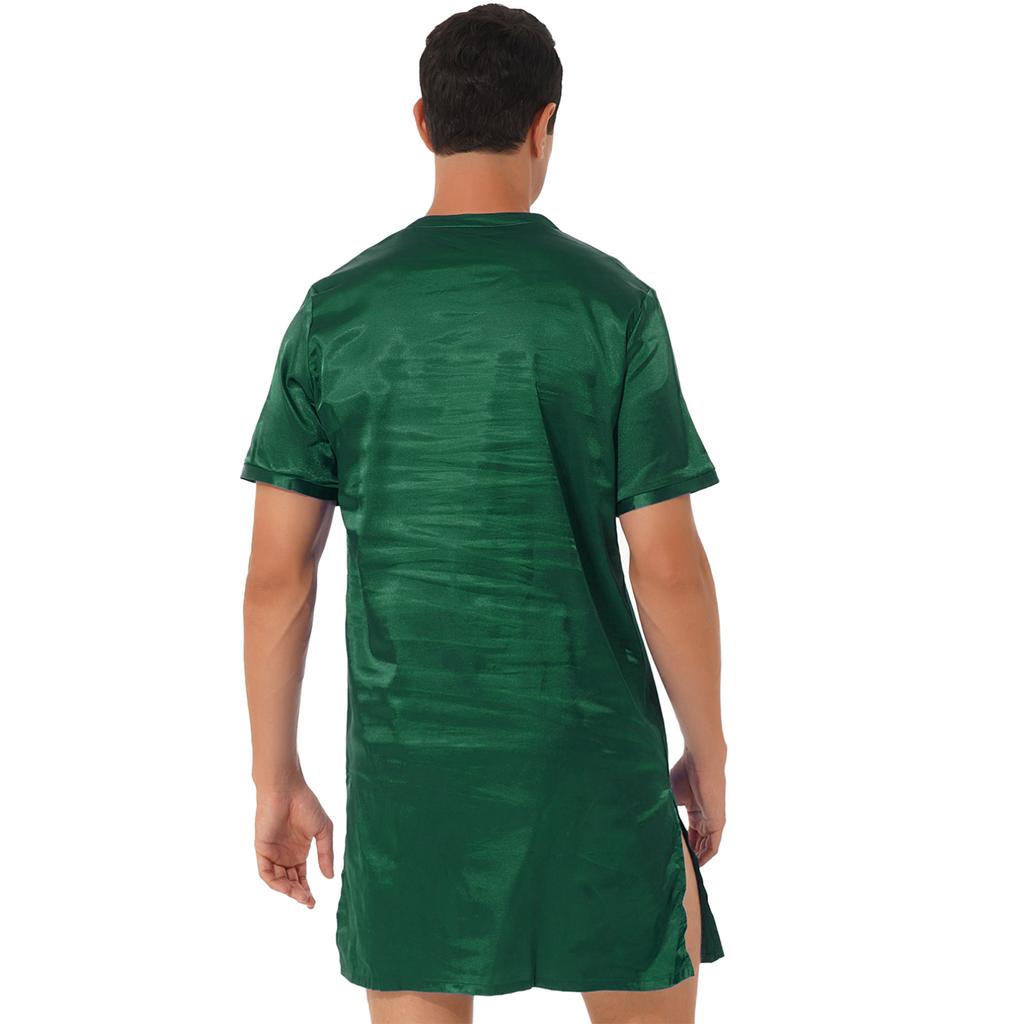 Мужская атласная ночная рубашка с V-образным вырезом и коротким рукавом, одежда для сна, домашняя одежда, ночная рубашка, пижамы