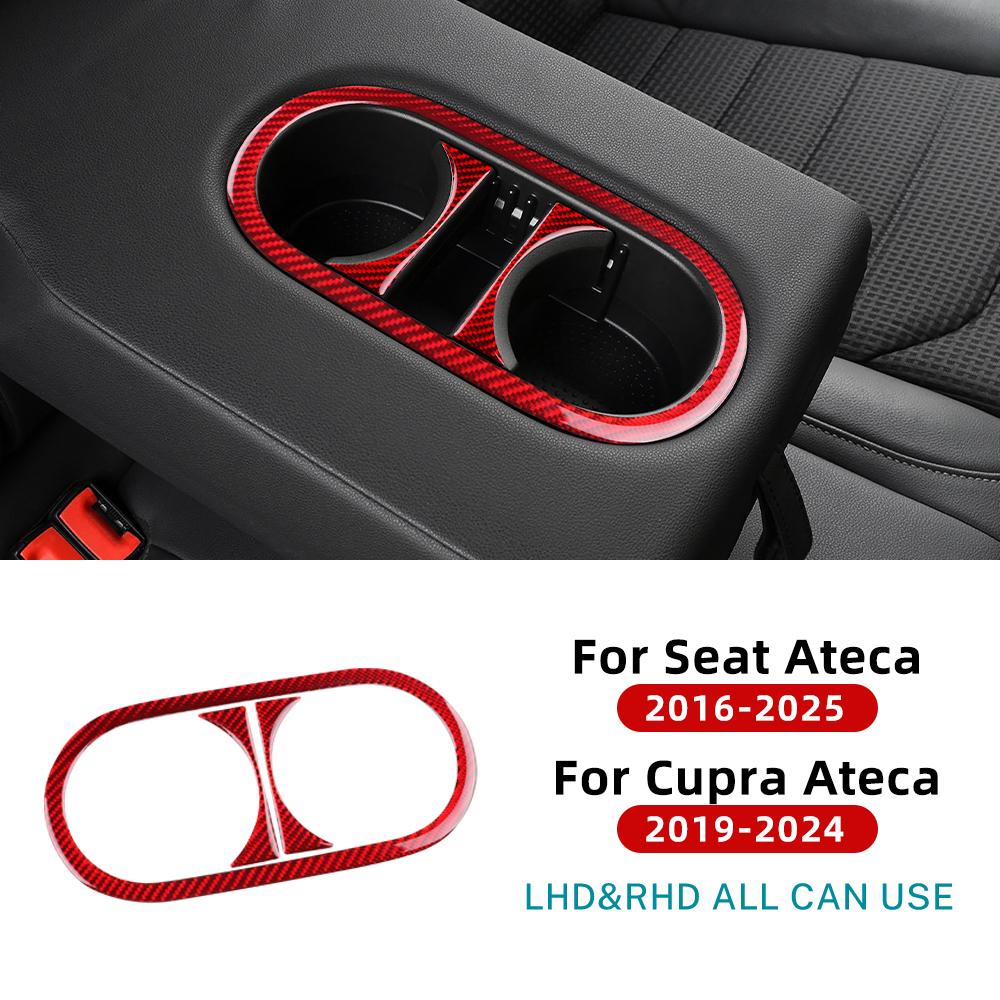 For Seat Ateca 5F 2016 2017-2025 For Cupra Ateca 5F 2018-2025 Real Soft Carbon Fiber Car Rear Drain Cup Holder Trim Sticker