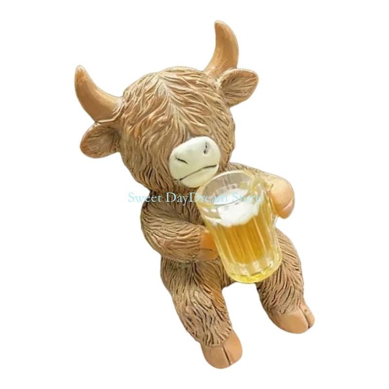 Y88C Мультяшная Высокогорная Корова Миниатюрный Кашпо-Обнимашка Подвесная Фигурка для Сада, Балконов и Патио Полимерное Украшение