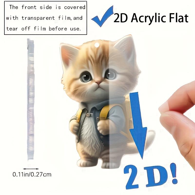 2D Плоский Акриловый Мультяшный Брелок Котик - Милый Дизайн в Голубой Куртке и с Желтым Рюкзаком, Кольцо-Застежка - Идеальный Пасхальный Подарок для Любителей Кошек