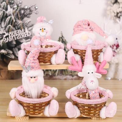 Рождественская корзина для конфет, декоративная бамбуковая корзина с куклой оленя и снеговика, корзина для фруктов, стойка для хранения продуктов, рождественское украшение для дома