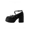Gothic Rivet Punk Shoes for Women Cross Strap Platform Mary Janes Woman Metal Decoration Thick Heels Lolita Shoes 2024