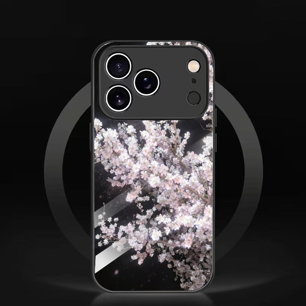 Чехол для телефона с атмосферой цветения вишни (белый) для стекла для iphone 17 pro max для iPhone 17 16 15 14 13 pm Pro Plus