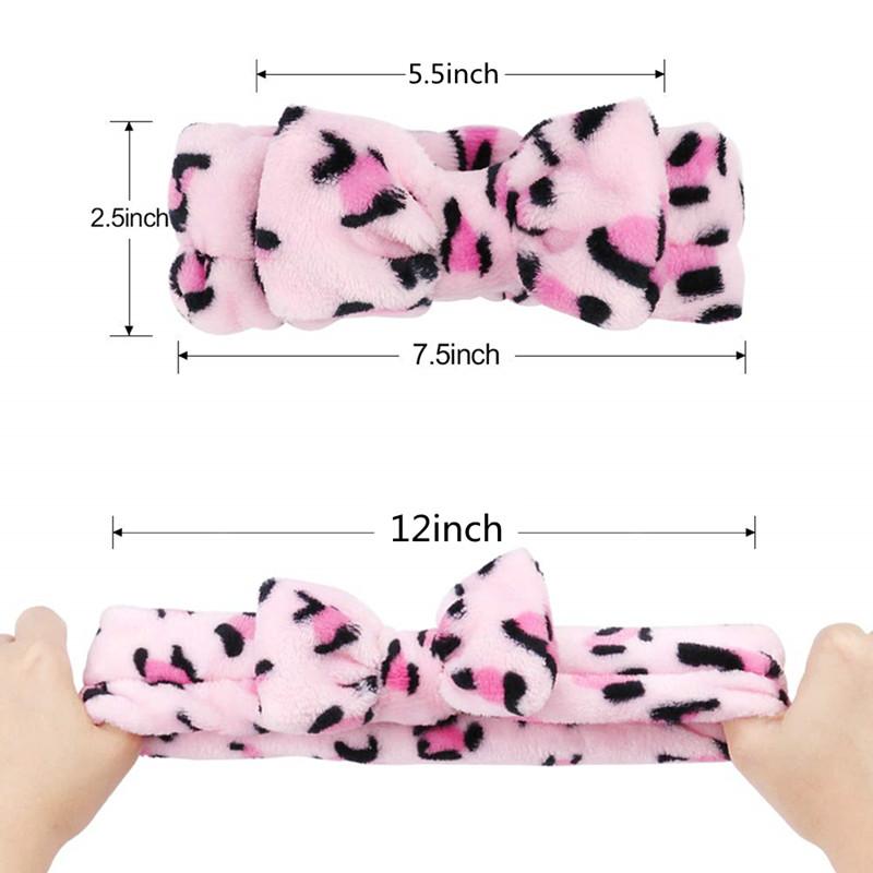 Leopard Makeup Wash Face Headbands for Women Coral Fleece Bow Dot Hairband Turban Knot Elastic Headwrap Girls Hair Accessories