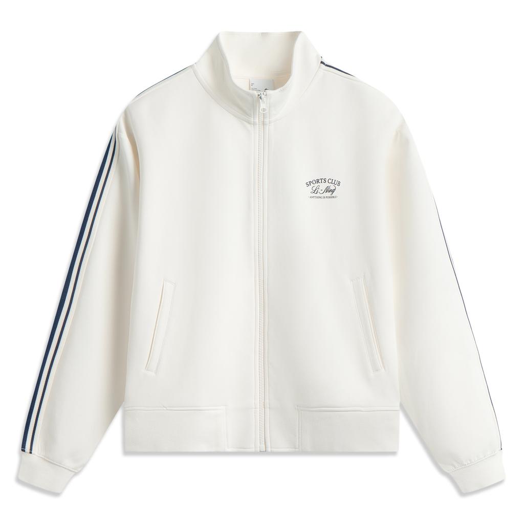 Li-Ning Спортивная серия Трендовый простой кардиган с полосками и буквенным принтом, воротником-стойкой и молнией, свободного кроя, универсальный, женская толстовка AWDV930-3