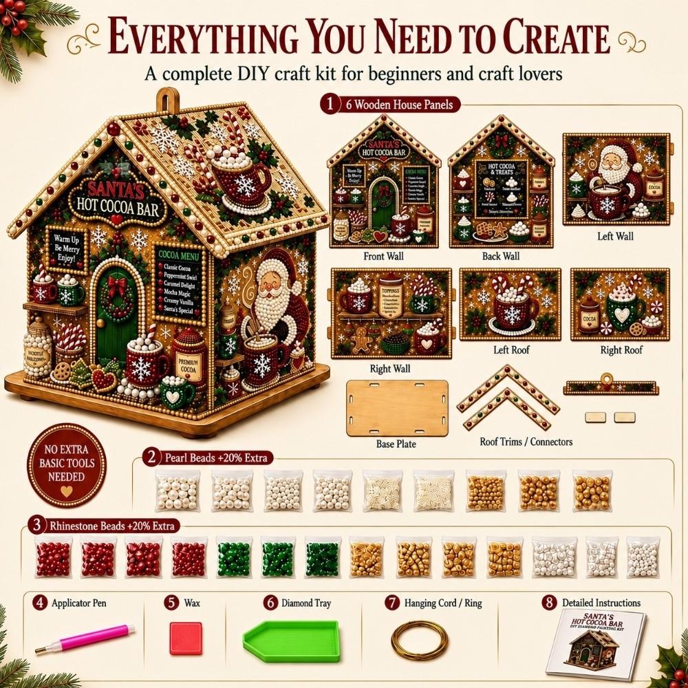 Rhinestone DIY Pearl Art Kit Pearl Beads 3D Wooden House Model Home Decoration