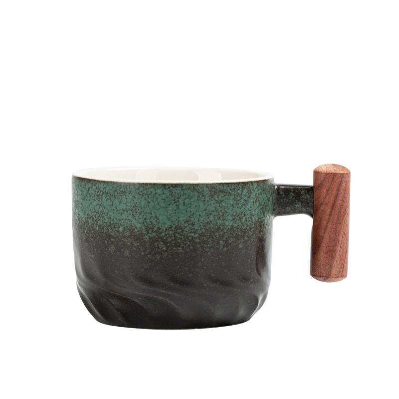 Ретро керамическая кофейная чашка, фильтр для чая, кружка, однотонная градиентная глазурь, деревянная ручка, ручная кофейная чашка, чайная чашка для офиса, Gfit