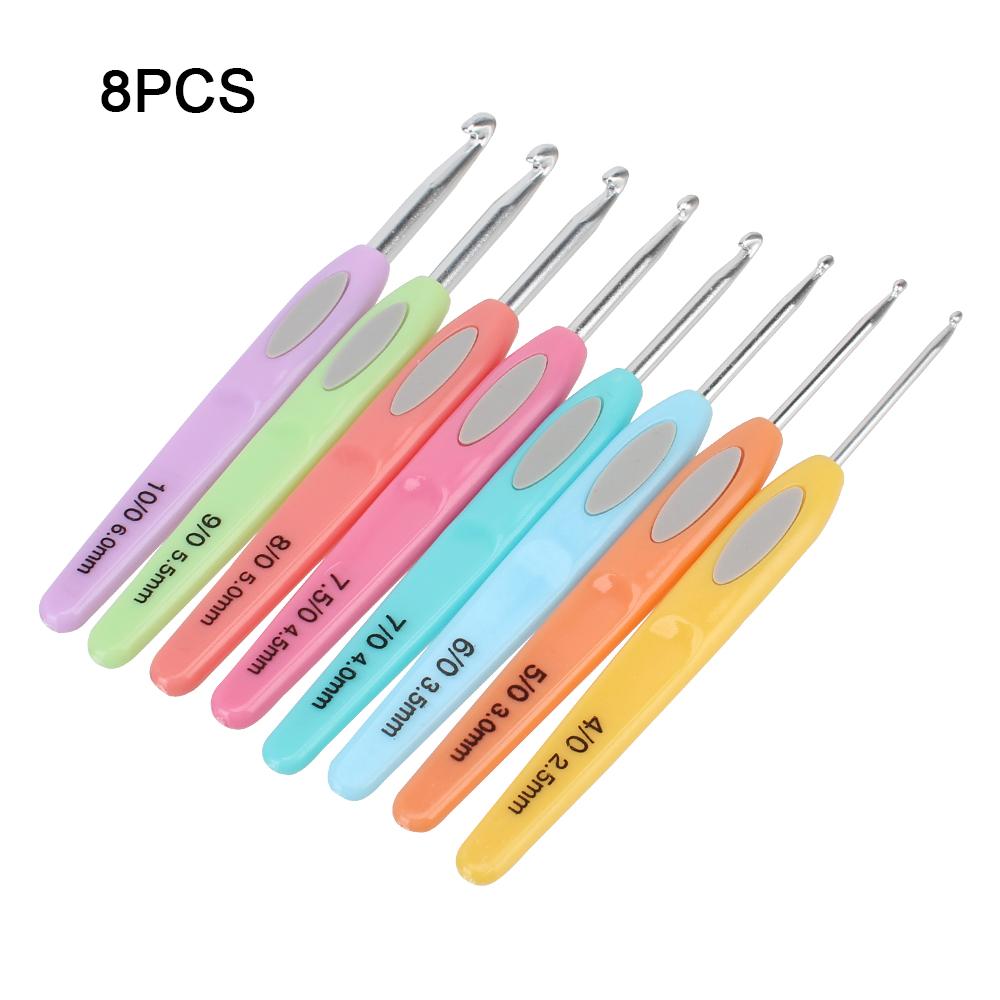 Пряжа для свитера, пластиковая ручка, алюминий для плетения, швейная игла, набор вязальных спиц, 8 шт., разноцветный крючок для вязания крючком 2,5-6 мм