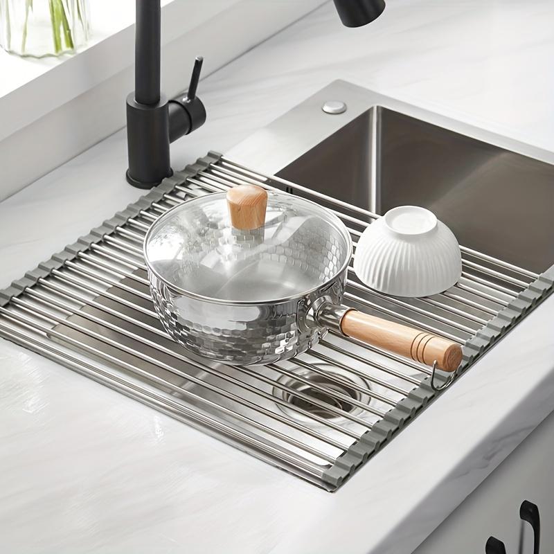 1pc Foldable Dish Drying Rack - Multi-Purpose Sink Drain Rack for Kitchen - Easy To Roll and Store - Kitchen Tools
