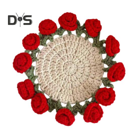 Набор для вязания крючком подставки под стакан с дизайном букета роз, материал из пряжи, устойчивой к усадке, трансформируемая подставка под стакан в виде цветка, подарок ручной работы на день рождения