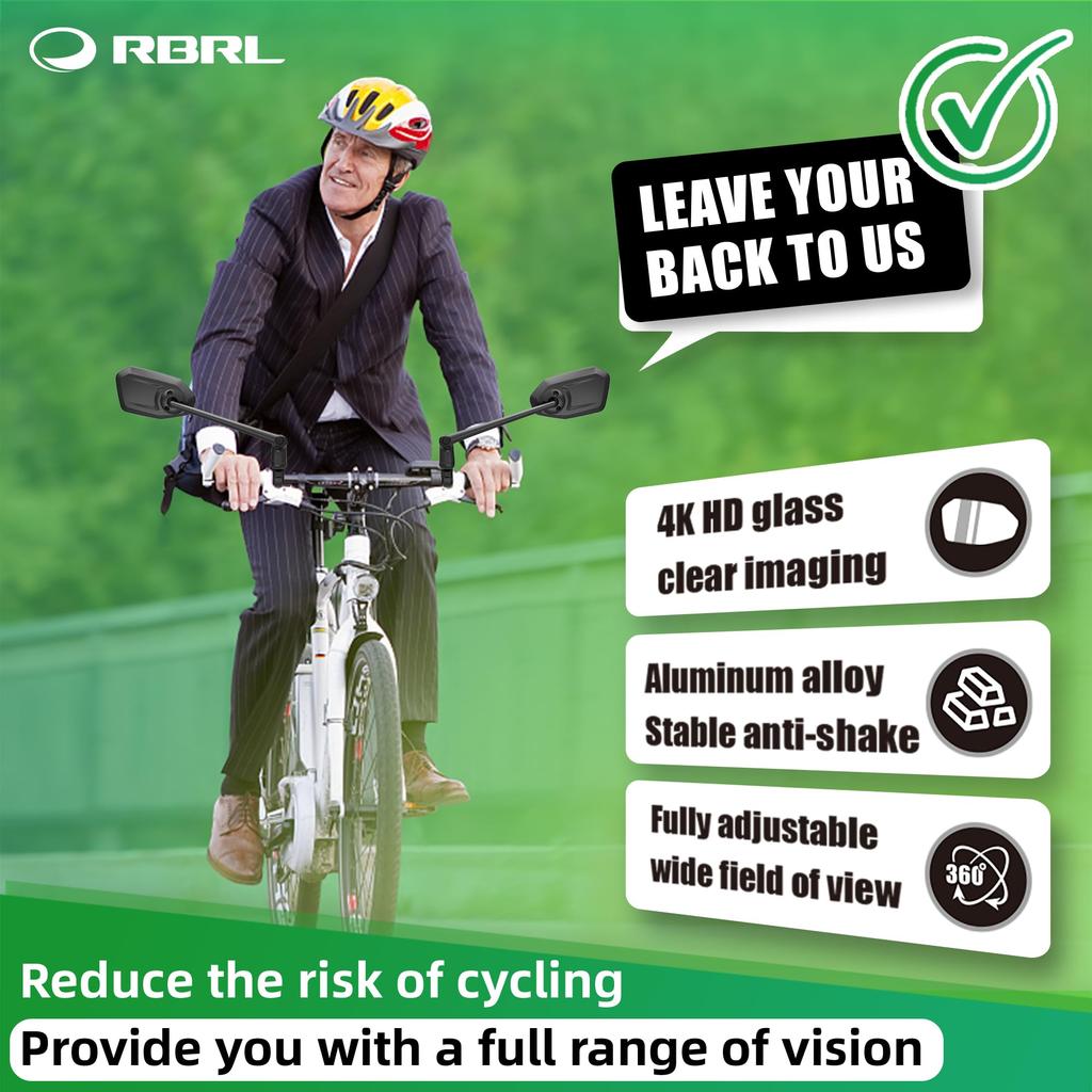 RBRL Folding Aluminum Alloy Bicycle Handlebar and HD Glass Electric Bicycle Rearview Mirror Mirror, Mount, Anti-Vibration Shatter-Resistant,