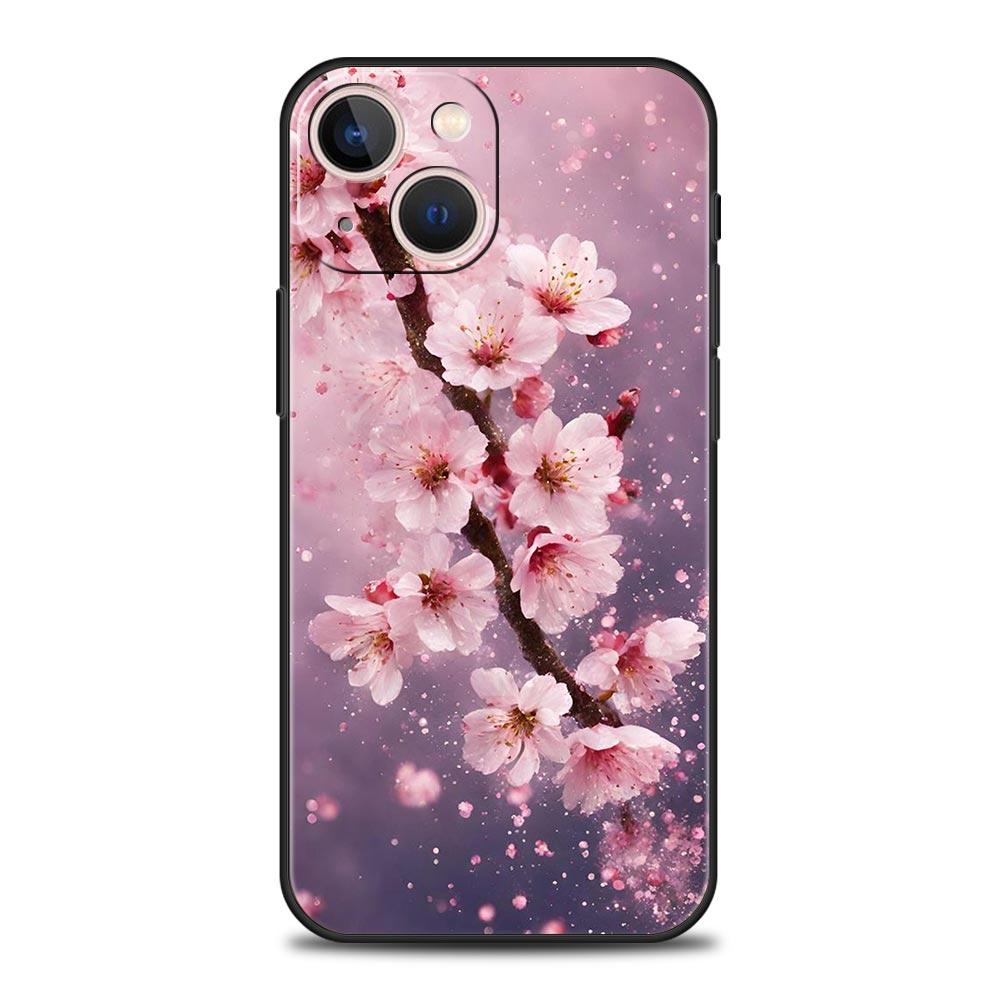 Чехол для телефона с цветами вишни для iPhone 17 16 15 Pro Max 11 12 13 14 7 8 Plus SE 2020 X XR XS Мягкий черный