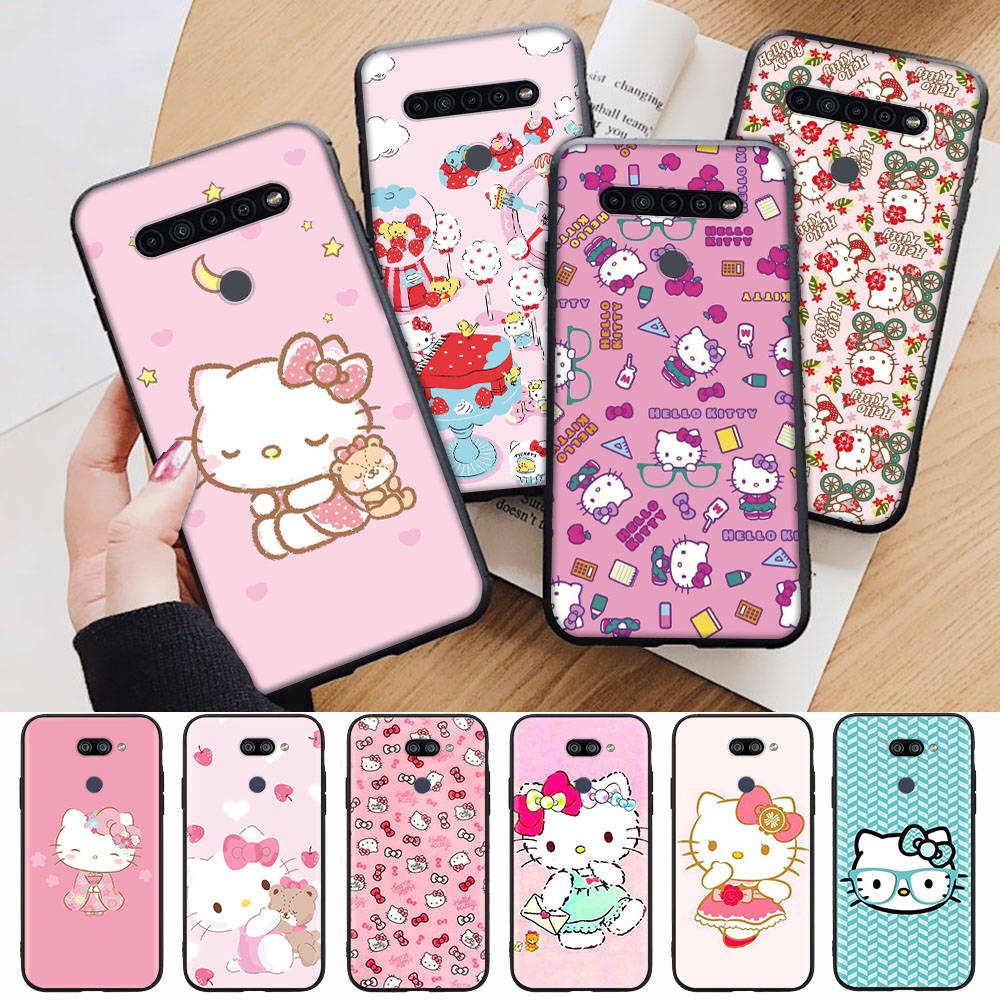 AH38 Прекрасный чехол Hello Kitty Black для iPhone 16 15 Plus 14 13 12 11 Pro 8 7 6S SE 5S X XR XS Max Realme C30 C33 C31 9I Huawei Y8P Y9 Sofe Cover