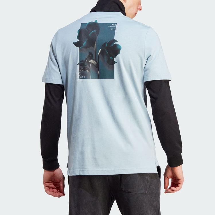 adidas Футболка City Escape с разрезом по низу и цветочным принтом, мужские топы, светло-голубые II3480