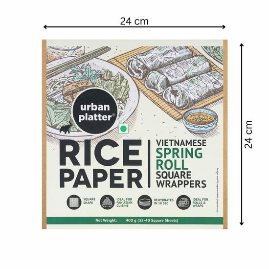 Urban Platter Листы рисовой бумаги квадратные, 400 г (Обертки для вьетнамских спринг-роллов | Без глютена | 22 см каждая | Легко сворачивать)