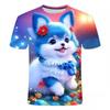 Cute Fluffy Cat Cartoon Fashion 3D Short-Sleeve T-Shirt for Kids, Beautiful Summer Girl's Versatile Colorful Top