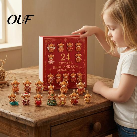 Acrylic Christmas Tree Decorations Highland Cow Advent Calendar, 24 Pcs Hanging Ornaments for Party Favor Supplies Decoration, Festive Countdown