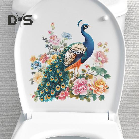 Павлин, пион, цветок, стикер для унитаза, съемный самоклеящийся, водостойкий, ПВХ, для гостиной, ванной комнаты, настенное искусство, украшение для крышки унитаза с животным цветком