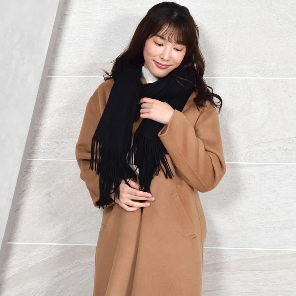 Cashmere Stole Box Solid Color Black [HHayashiguchi] 100% [Gift Wrapped] [Gift Included] Large, Thick, (CS0077) 1.