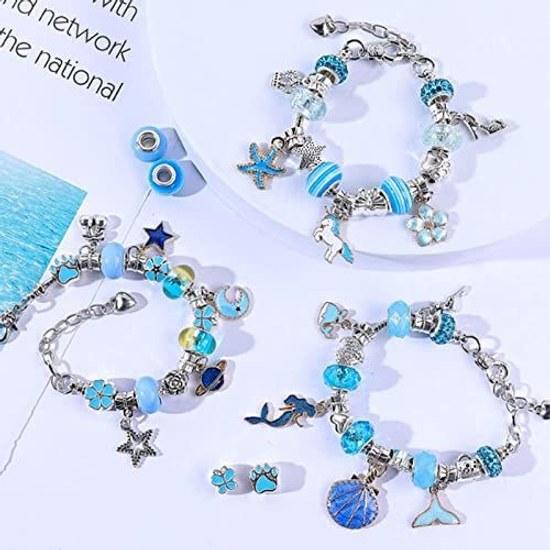 Sitengle accessory kit bracelet making 66-piece set stylish charm bead play birthday Christmas gift (blue)