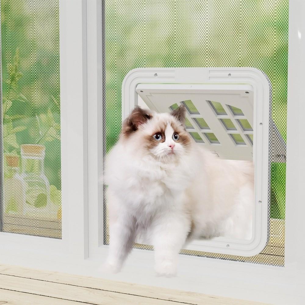 Self-Closing Pet Lockable Screen Door Reinforced Cat Door Hole Dog Screen Door House Accessories