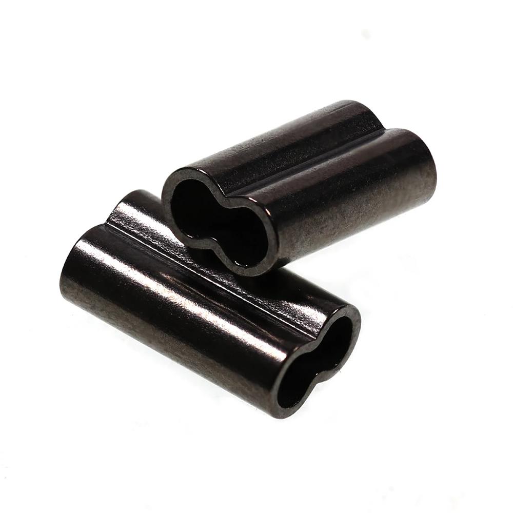 100pcs Black Mini Double Barrel Copper Sleeves for Mono Steel Wire Crimps Fix Tube Saltwater Fishing Rigging Accessories