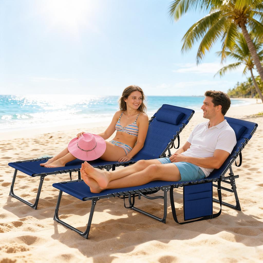Five-Position Reclining Sun Loungers Set of 2 - Dark Blue