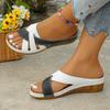 New Women's One-Strap Sandals Versatile Color-Block Fish-Mouth Thick-Soled Wedge Slippers