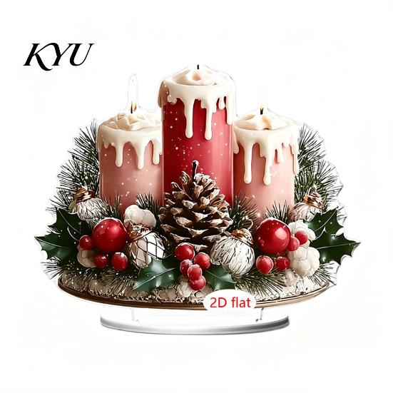 Christmas Tree Decorations Candle Ornament, 2D Flat Acrylic Ornament with Base, Unique Presents Snowman Reindeer Festive Table Centerpiece for