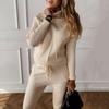 Women's Solid Color Sweater Set Fashion Casual Thread Turtleneck Pullovers Elastic Trousers Knitted Two Piece Sets Autumn Winter