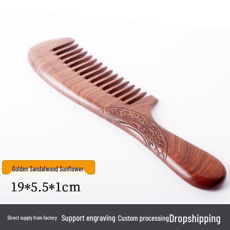 Гребень из золотого сандала: Сувенир с текстовым узором, толстая деревянная ручка, подарок для меридианов парикмахерского искусства