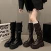 Французские сапоги женские 2025 ранняя осень тонкие облегающие средней длины сапоги до колена женская обувь платформа высокие рыцарские сапоги