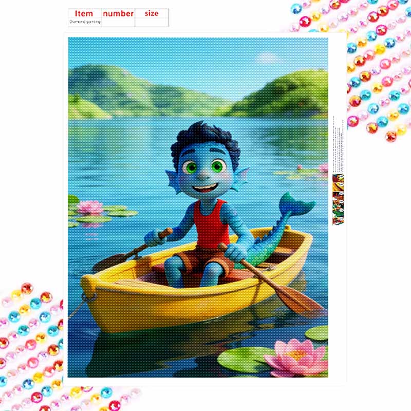Disney Алмазная мозаика 5D, полная выкладка, крестик, Лука, лодка, озеро, живописная красота, декоративная картина