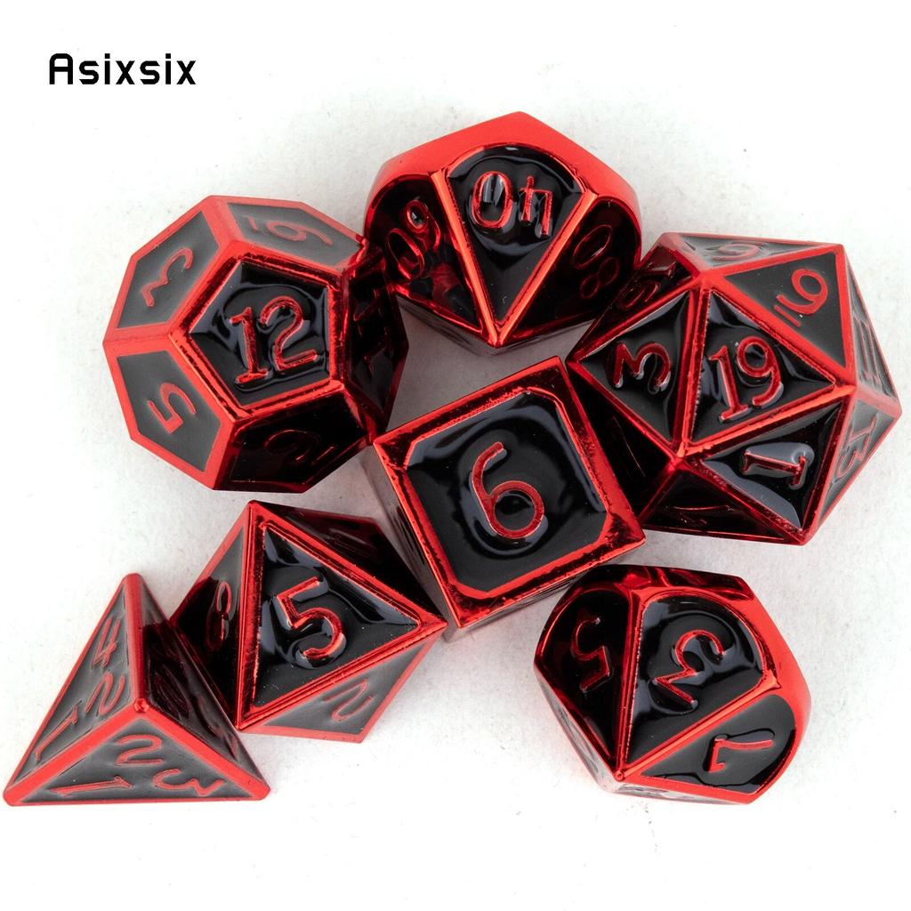 7 шт., черные, красные стандартные металлические кубики, набор цельнометаллических многогранных кубиков, подходящий для ролевой игры, настольной игры, карточной игры