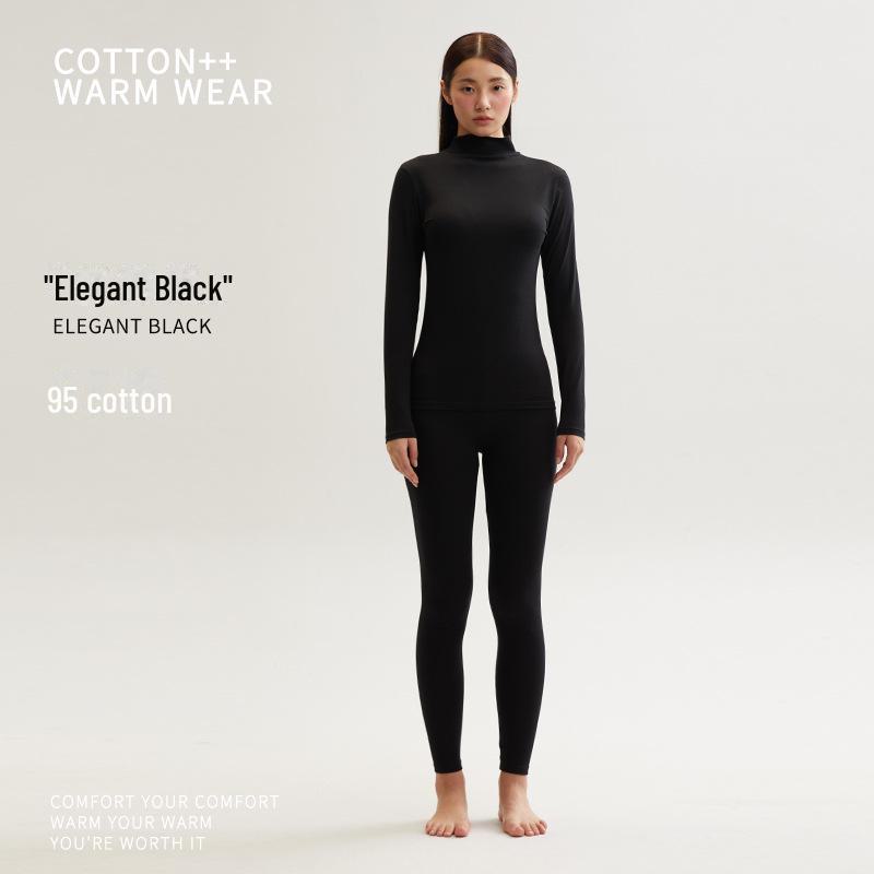 Женский хлопковый термокостюм со средней горловиной: Комплект из брюк и рубашки облегающего кроя на осень