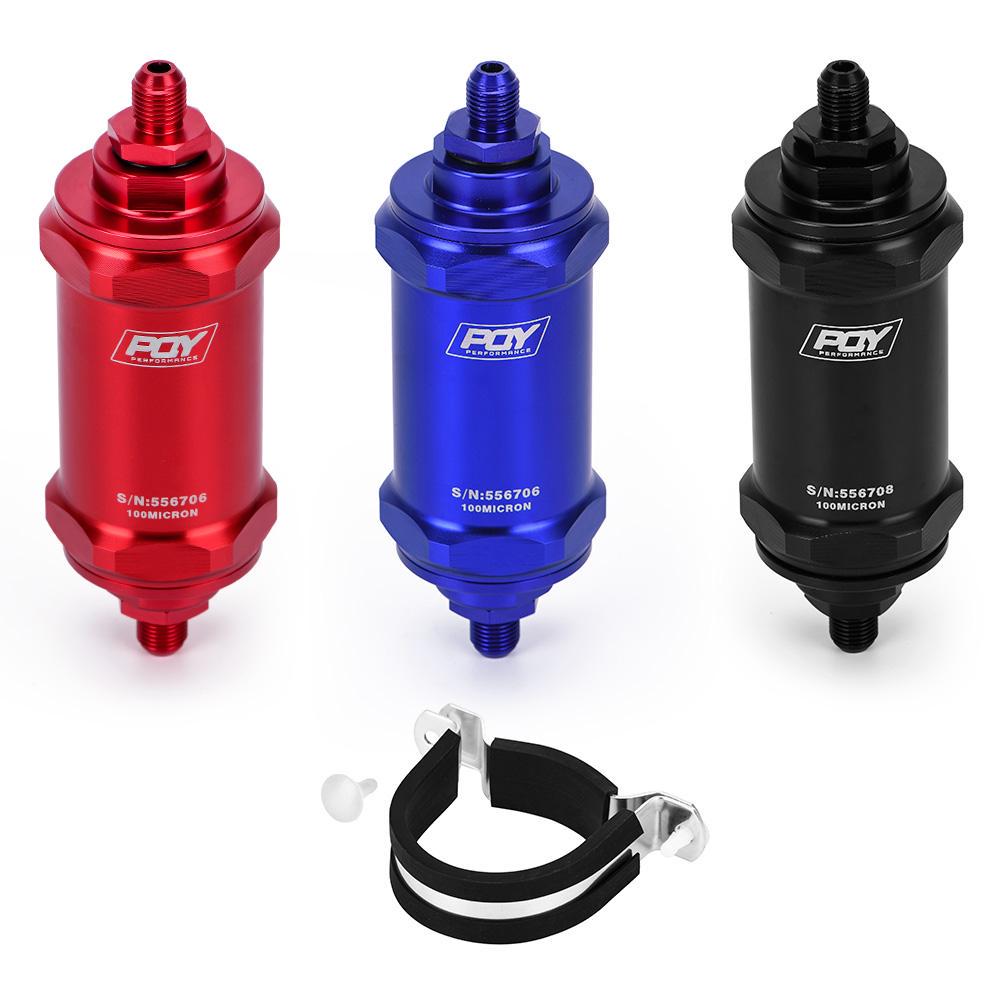 PQY BLACK AN6 / AN8 / AN10 Inline Fuel Filter E85 Ethanol With 100 Micron Stainless Steel Element and PQY Sticker