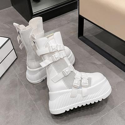 Модные женские весенне-летние ботинки 8,5 см Модные дышащие сетчатые кроссовки с вырезами Ботильоны на высокой платформе для женщин Уличная массивная обувь