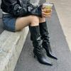 2024 Сексуальные Зимние Женские Высокие Сапоги Модные Сапоги с Острым Носком и Шпилькой Высокие Сапоги Женские Элегантные Сапоги до Колена