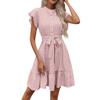 Women's Summer Temperament Polka Dot Ruffle Sleeve Dress Summer Button Shirt Tie Waist Drawstring A-line Dresses