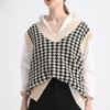 Women Fashion Oversized Houndstooth Plaid Knitted Vest Sweater Vintage Sleeveless Side Vents Female Waistcoat Chic Tops