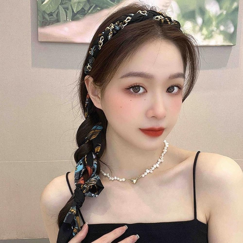 Регулируемый бант шелковый шарф повязка на голову цветочный принт обруч для волос лента повязка на голову бохо аксессуар для волос