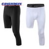 Men Base Layer Exercise Trousers Compression Running Tight Sport Cropped One Leg Leggings Basketball Football Yoga Fitness Pants